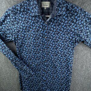 Ted Baker Endurance Button Up Shirt Floral Blue Long Sleeve 14.5 34/35 Cotton